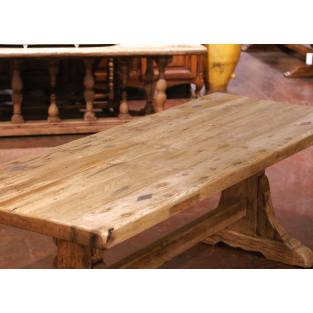 French 18th Century French Bleached Oak Monastery Refectory Farm Table on Trestle Base For Sale - Image 3 of 8