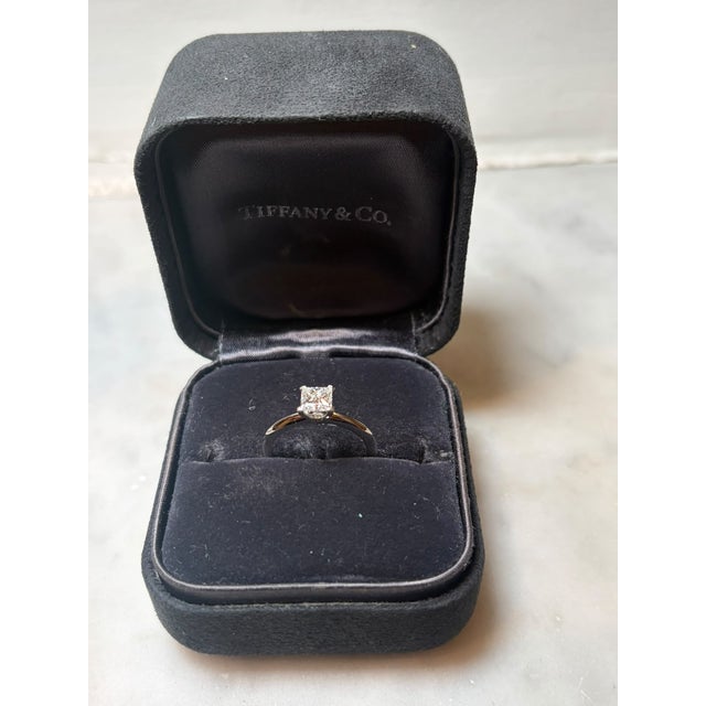Silver Tiffany & Co. Platinum Princess Cut Diamond Engagement Ring 0.82ct 4.5gSize 6.75 For Sale - Image 8 of 11