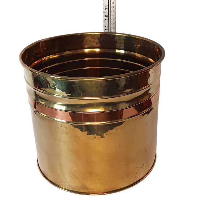 Metal Vintage Brass Planter With Copper Band Made in Ireland 10.5" X 11.75" For Sale - Image 7 of 13