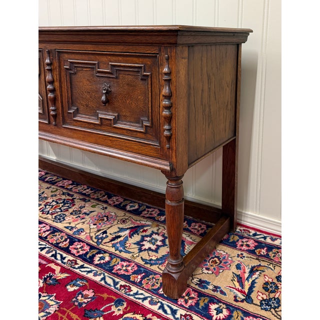 Antique English Jacobean Console Buffet Sideboard Sofa Table Oak c.1930s For Sale In Dallas - Image 6 of 17