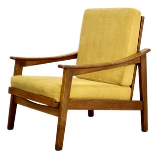 Mid-Century Italian Armchair in Teak and Mustard Velvet, 1960s For Sale