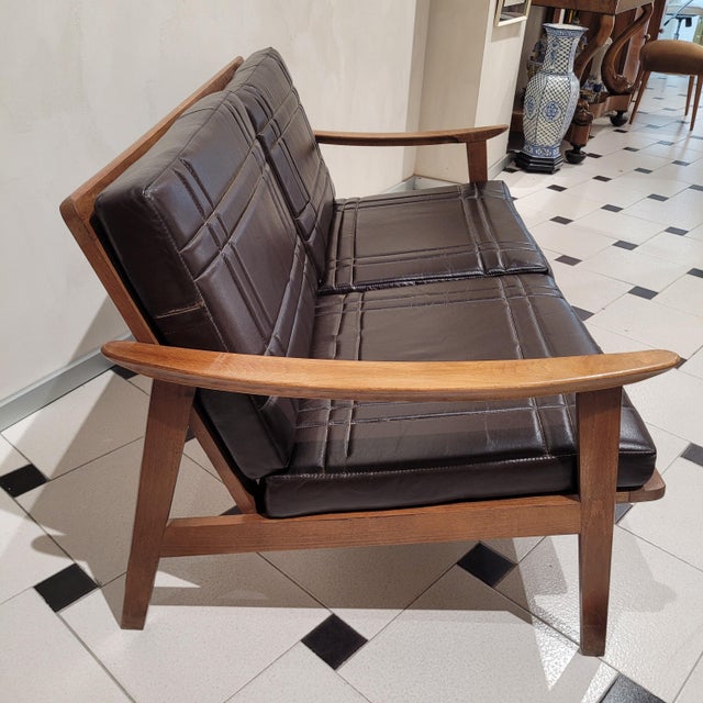 Brown Mid-Century Modern Scandinavian Sofa in Beech Wood and Leather, 1970s For Sale - Image 8 of 16