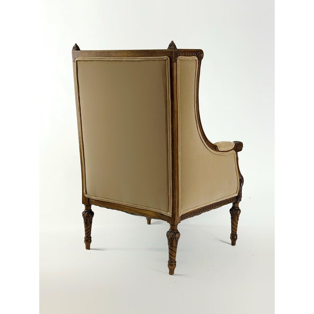 French Vintage French Louis XVI-Style Bergère Armchair in Camel Velvet For Sale - Image 3 of 12