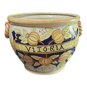 20th Century Large Italian Ceramic Glazed Hand Painted Faience Planter