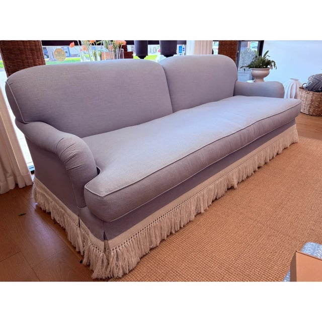 Blue Custom Miramar English Roll Arm Fringed Sofa For Sale - Image 8 of 8