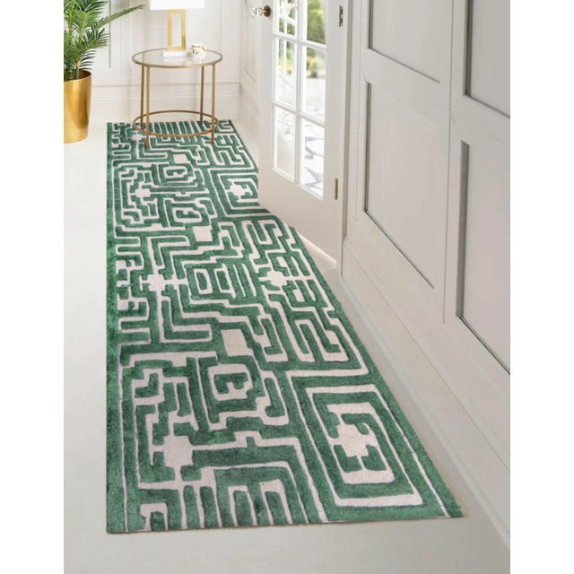 Theseus Hand-Tufted Maze Rug, Boxwood Green, 2.5x8 | Chairish