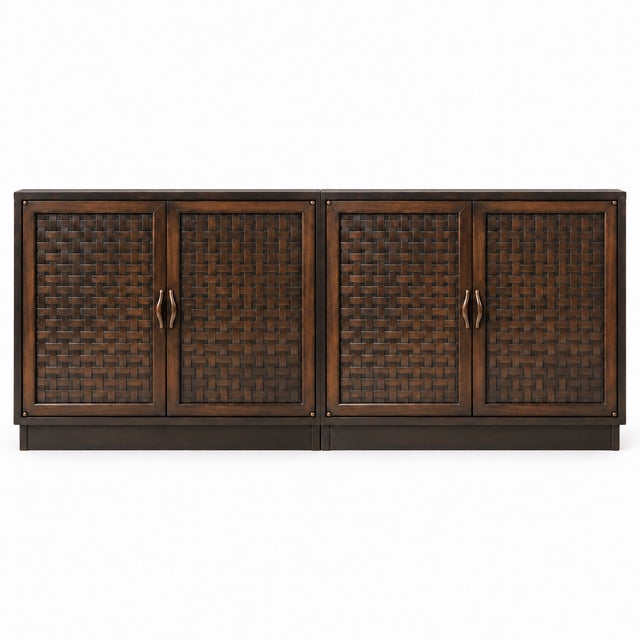 Mid-Century Modern Mahogany Basketweave Cabinets Side Tables Att. To Lane - Pair For Sale In Atlanta - Image 6 of 12