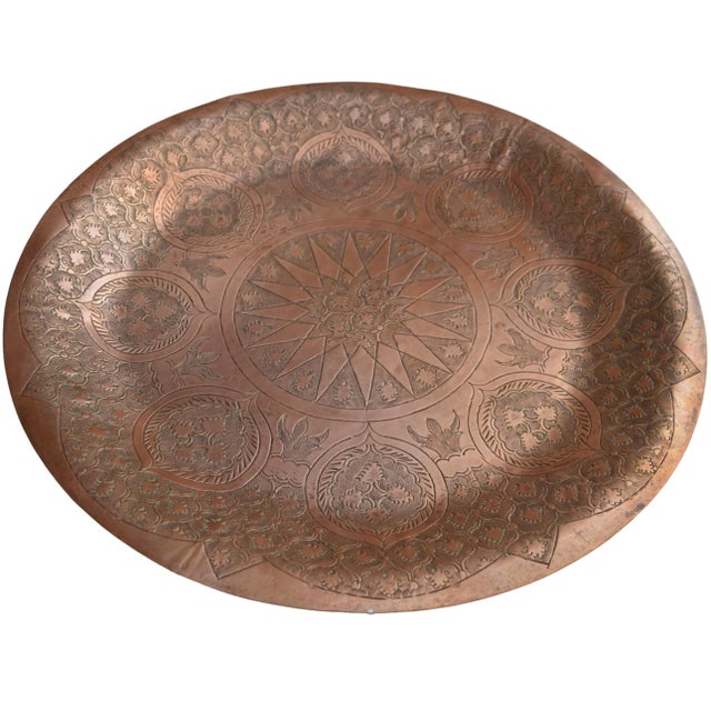 Mid 20th Century Moroccan Engraved Copper Tray For Sale - Image 4 of 9