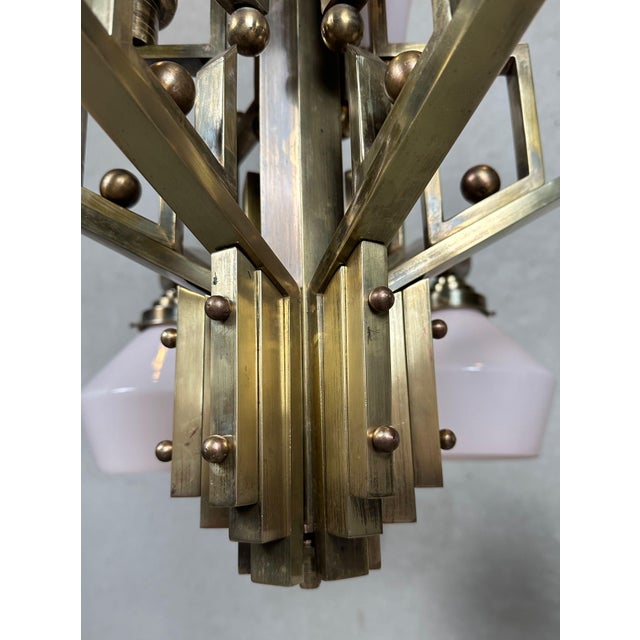 Art Deco Chandelier in Opaline and Brass, 1930s For Sale - Image 15 of 18
