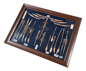 Framed Japanese Ujo Yōji Toothpicks and Spoons Display, 1960s