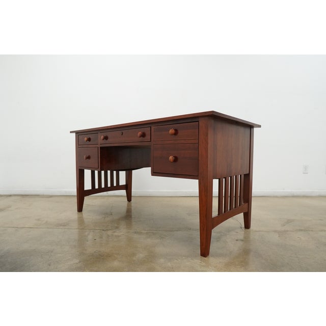 1990s Vintage Ethan Allen American Impressions Solid Wood Writing Desk For Sale - Image 5 of 17