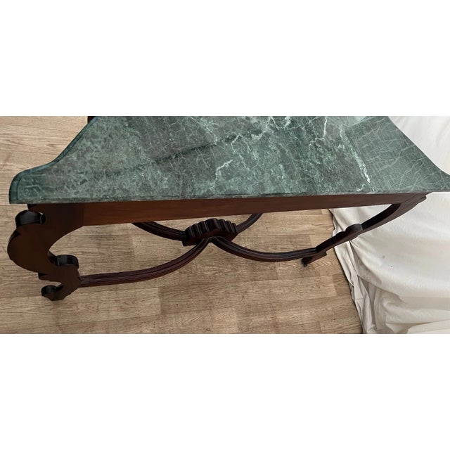 Vintage Victorian Rococo Revival Console Table Carved Mahogany, Green Marble Top For Sale In Palm Springs - Image 6 of 13