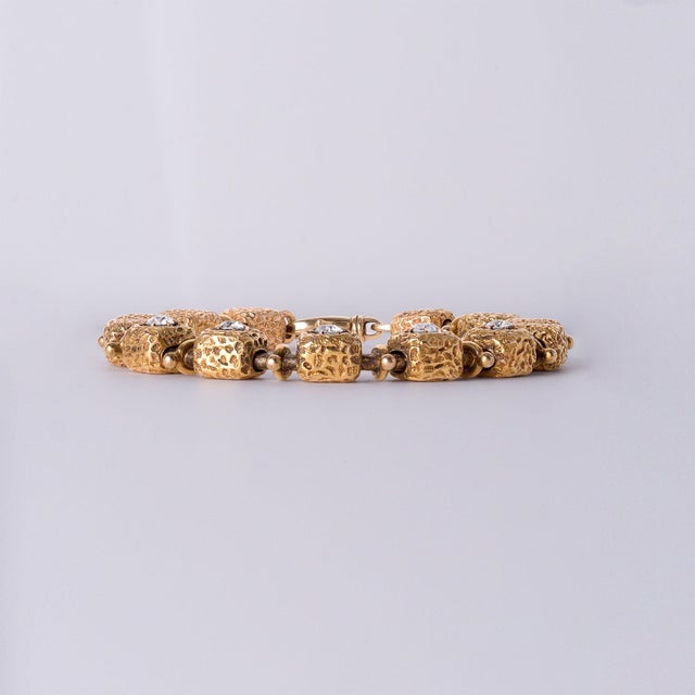 1970s Vintage 14k Gold 1.50 Carats Tw Old European Cut Diamond Cube Link Bracelet For Sale - Image 5 of 8