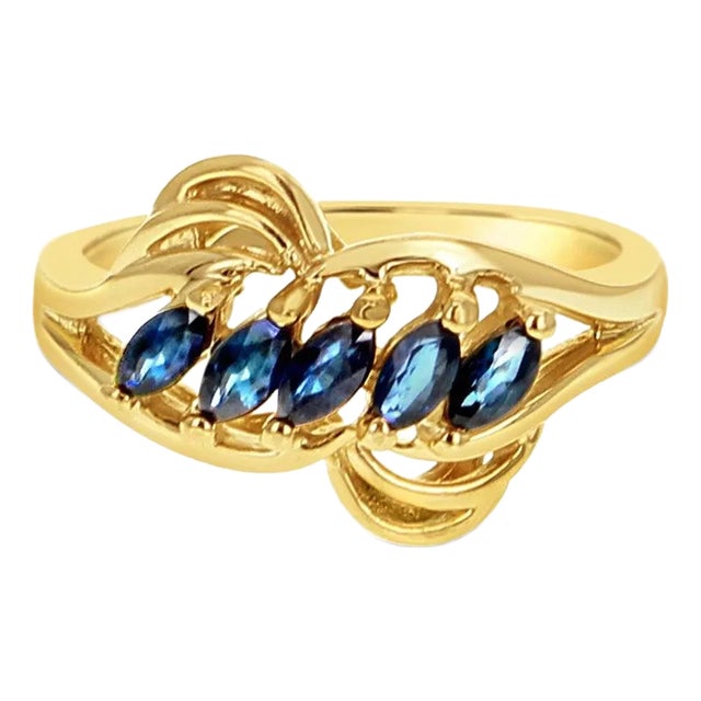 Marquise Sapphire Ring 14k Yellow Gold, Size 4 For Sale