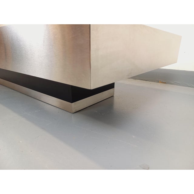 Vintage Coffee Table in Brushed Aluminum and Black Laminate, 1970s For Sale - Image 4 of 18