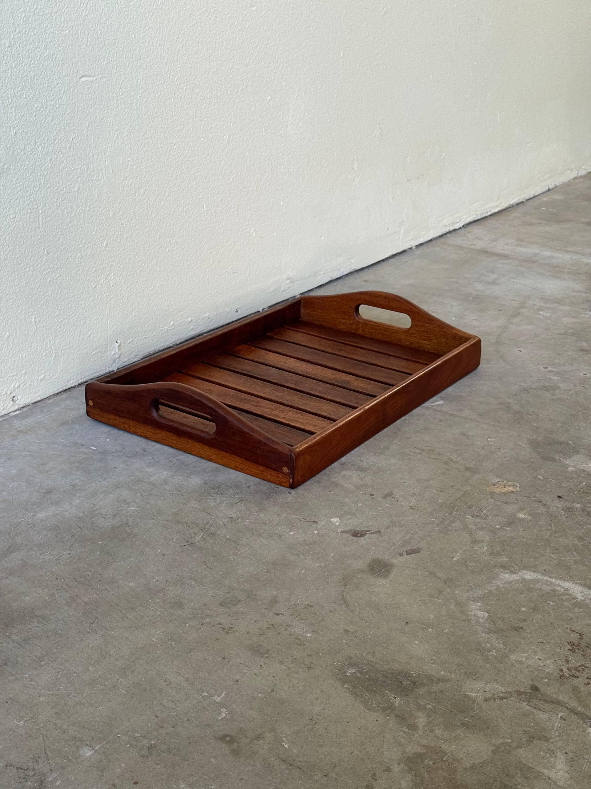 Vintage Danish Teak Serving Tray – Mid-Century Modern Slatted Wood