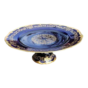 Mid-Century German Cobalt and Gilt Decorated Porcelain Compote