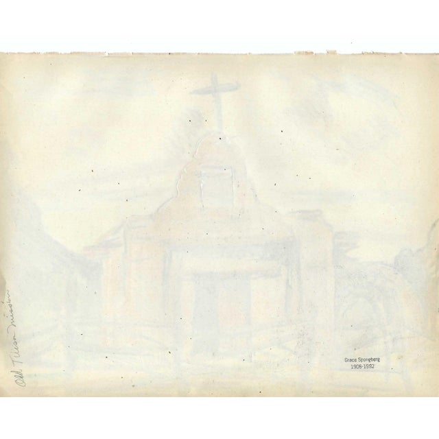 Grace Spongberg (American, 1906-1992) "Old Tucson Mission" oil pastel on paper, titled and estate stamp on reverse. Grace...