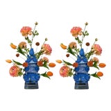 Dutch Delft Blue Ceramic Tulip Vases in the style of Vincent van Gogh, 2026, Set of 2 For Sale