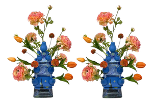 Dutch Delft Blue Ceramic Tulip Vases in the style of Vincent van Gogh, 2026, Set of 2