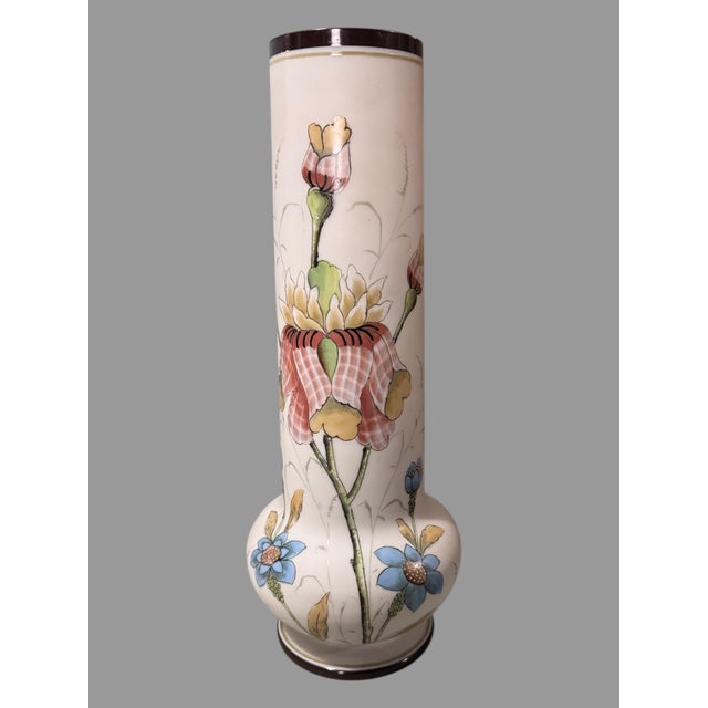 Antique Floral Decorated Hand Painted Art Glass 14" Vase For Sale - Image 6 of 6