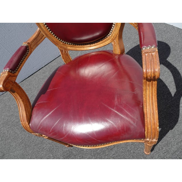 Burgundy leather accent chair top