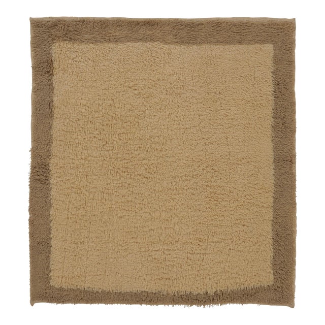 Vintage Turkish Tulu Rug, Beige Field With Brown Border in Soft Pile - Rug & Kilim For Sale