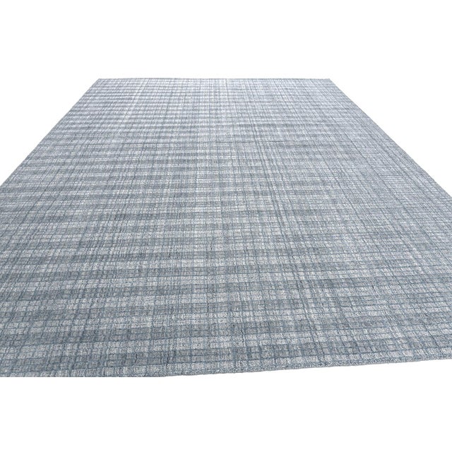 Blue Gray Tartan Indoor Outdoor Polyester Rug, 9' X 12' For Sale In New York - Image 6 of 8