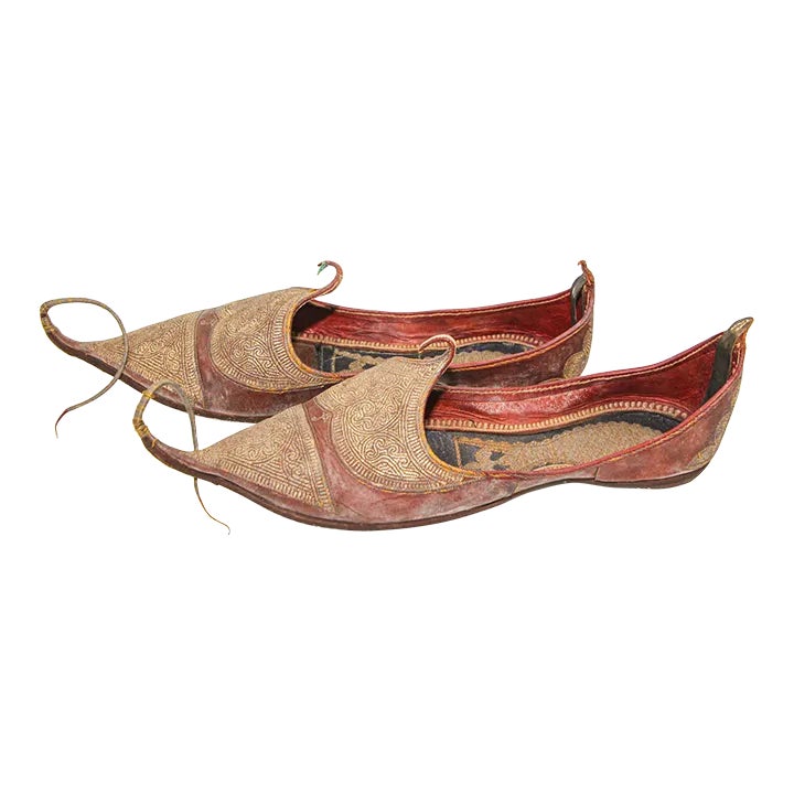 Antique Leather Mughal Raj Ottoman Moorish Shoes Gold