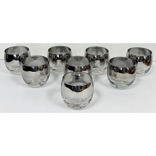 Silver Vintage Dorothy Thorpe Silver Fade Roly Poly Glasses Set of 8 in Caddy For Sale - Image 8 of 11