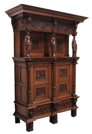 Large 19th Century Dutch Renaissance Revival Cabinet in Walnut & Oak, 1890s