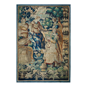 Classic Green and Blue Beautiful Romantic Garden Scene Mid-17th Century Verdure Wall Handing Flemish Tapestry