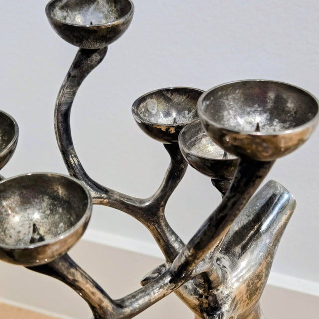 Large Vintage Silver-Tone Stag Deer 10-Light Antler Candelabra For Sale - Image 9 of 9