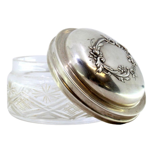 Cut Glass Box with Silver-Embossed Lid and Monogram Card For Sale