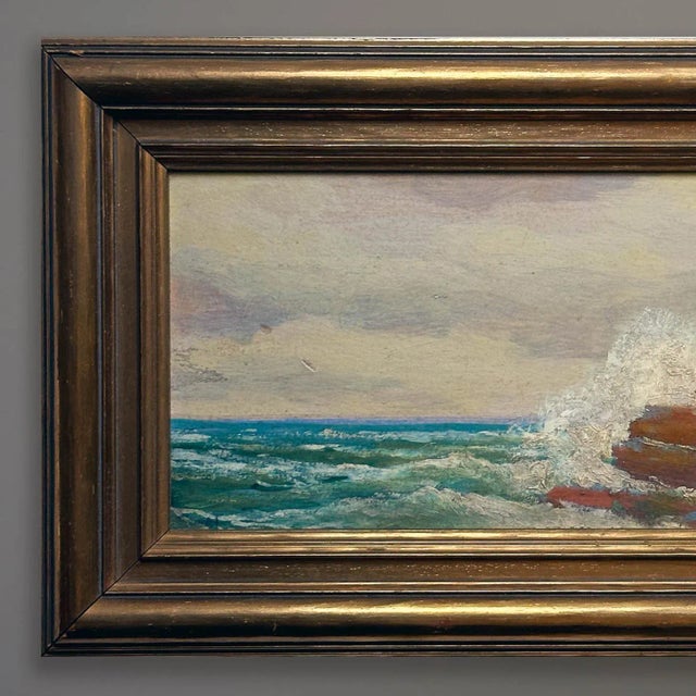 Beaux-Arts Original Beaux-Arts Style Crashing Wave Oil Painting, Framed For Sale - Image 3 of 3