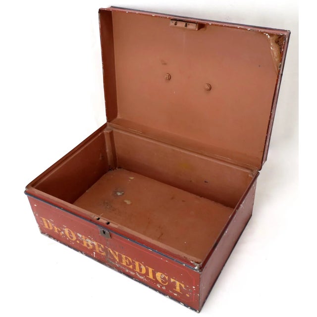 Antique Original Hand Painted Steel Traveling Doctors Apothecary Lock Box For Sale - Image 9 of 13