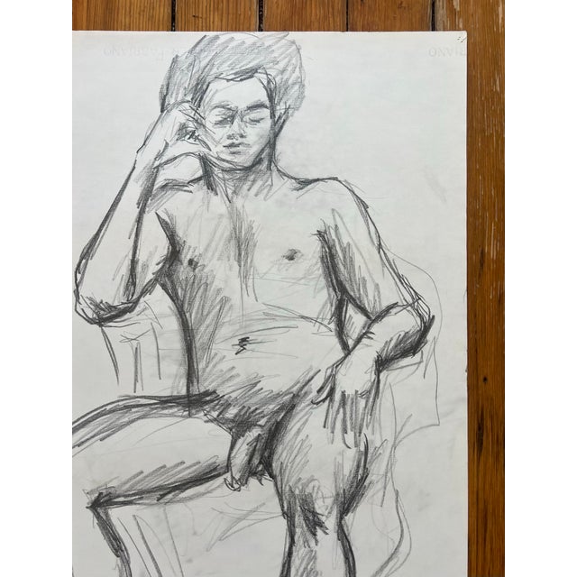 Mid-Century Modern Barbara Beck Figurative Nude Charcoal Sketch on Paper 1970s For Sale - Image 3 of 5