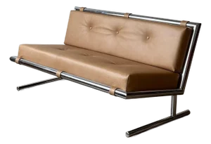 1970s Leather/Chrome Sled Settee Attributed to Arthur Umanoff for Directional