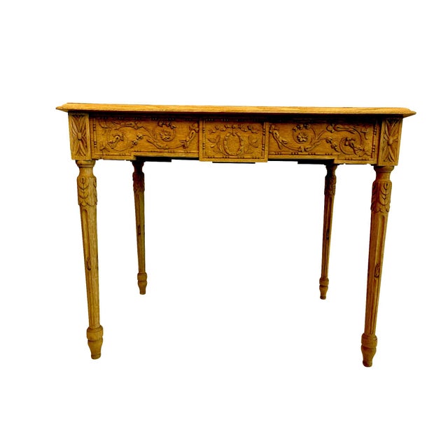 19th Century French Louis XVI Bleached Oak Side Table with Neoclassical Carved Designs For Sale - Image 12 of 18