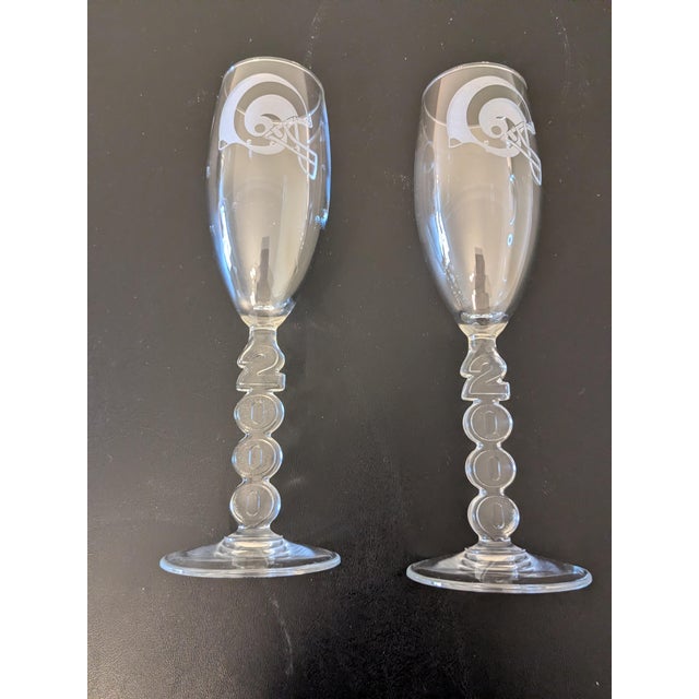 Mid-Century Modern Vintage St. Louis Rams 2000 Super Bowl Era Champagne Flutes - A Pair For Sale - Image 3 of 11