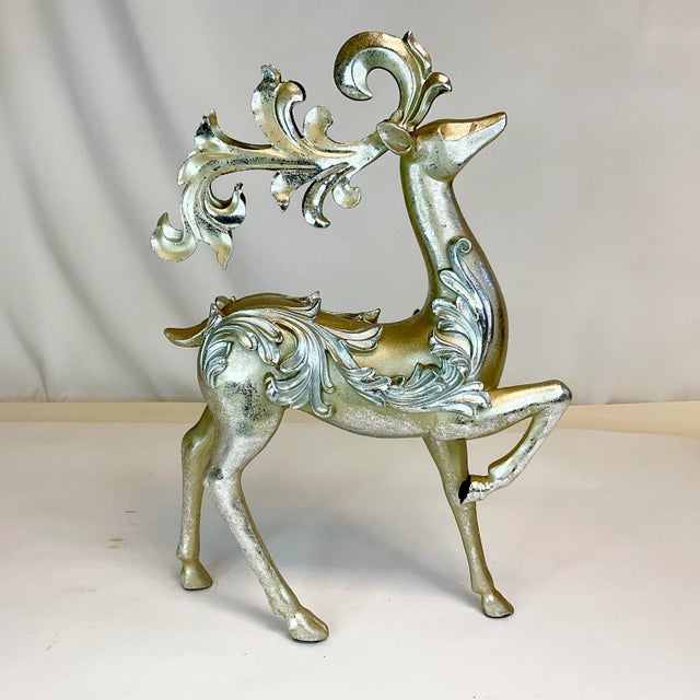 Mid 20th Century Vintage Italian Tole Gold & Silver Christmas Reindeer Figural For Sale - Image 5 of 9