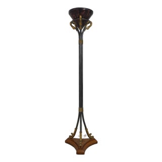 Maitland Smith Swan Arm Iron & Brass Torchiere Floor Lamp For Sale