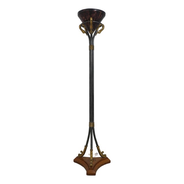 Maitland Smith Swan Arm Iron & Brass Torchiere Floor Lamp For Sale