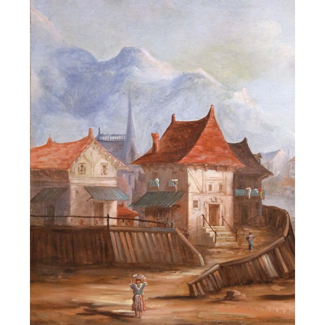 19th Century French Coastal Harbor Marine Oil Painting in Giltwood Frame For Sale - Image 4 of 11