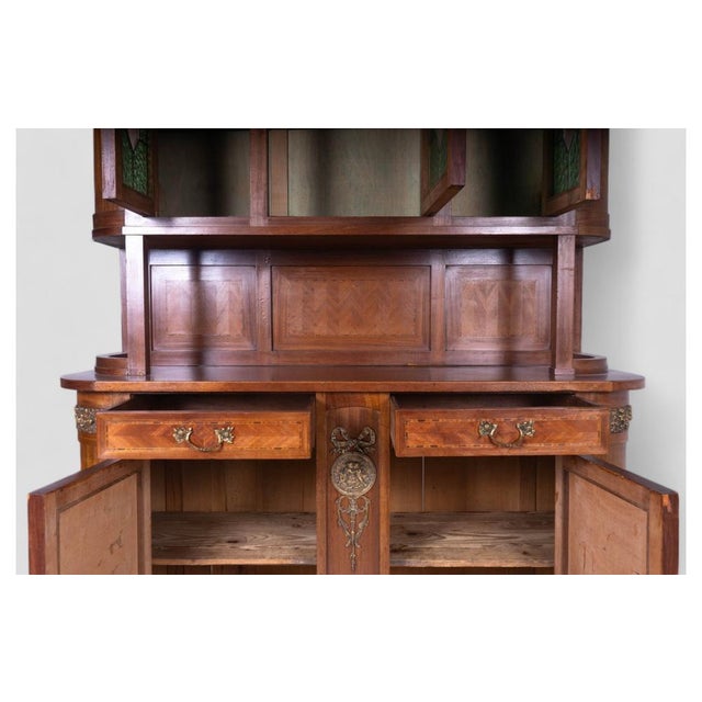 Metal Vintage Wooden Sideboard with Decorative Glass Panels and Metal Details For Sale - Image 7 of 12