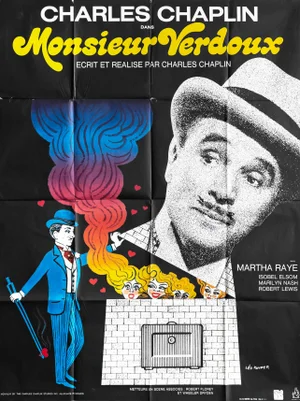 1947 Vintage French Movie Poster, Charlie Chaplin in Monsieur Verdoux
