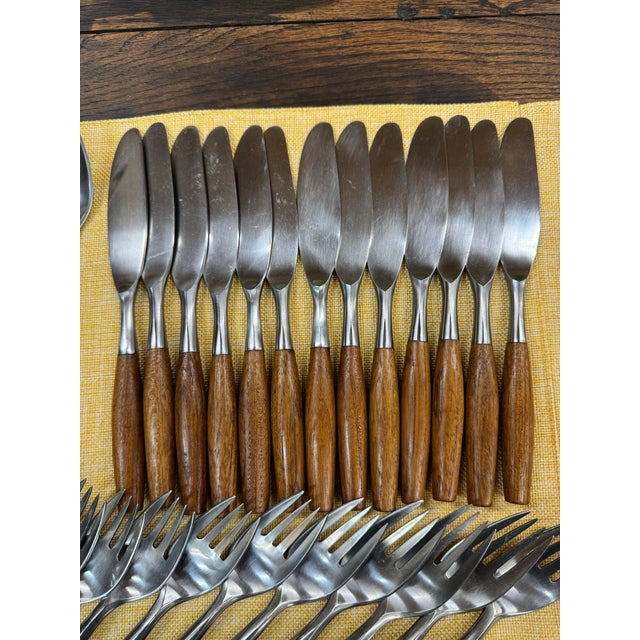 Brown Vintage Dansk "Fjord" Flatware Set - Estate, Rare 3-Generation Hallmarks - Pristine 72 Pieces For Sale - Image 8 of 12