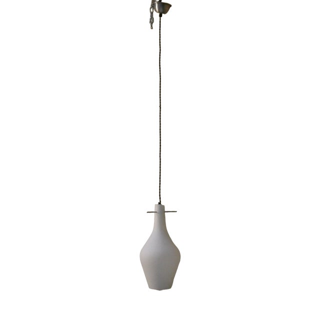 Mid-Century Pendant Lamp in Opaline Glass and Iron, Italy, 1950s For Sale