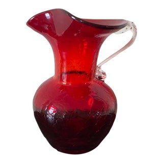 Ruby Red Crackled Art Glass Pitcher For Sale