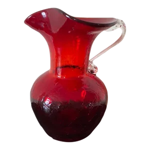 Ruby Red Crackled Art Glass Pitcher